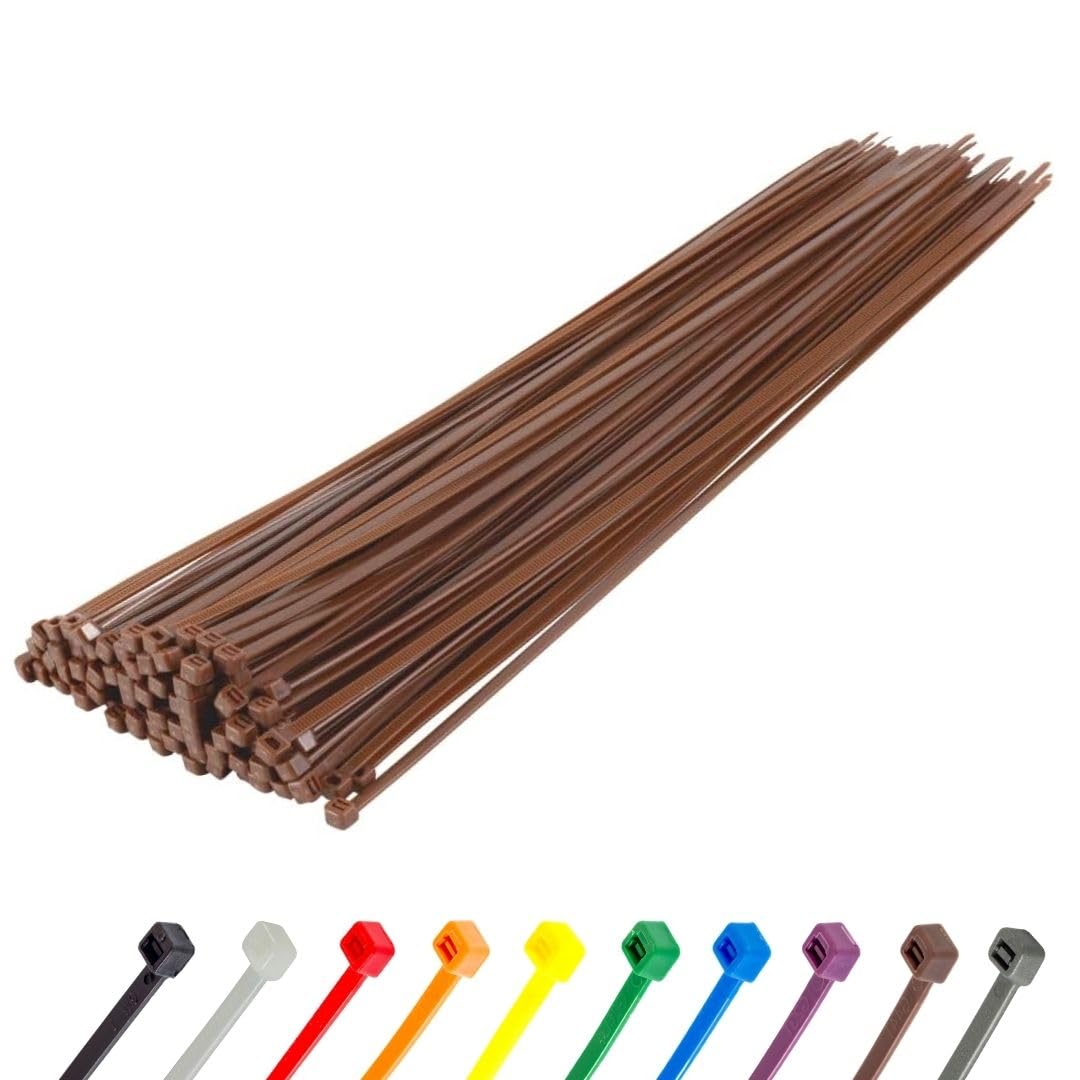 Gocableties Heavy Duty Long Brown Cable Ties, 370mm x 4.8mm, Pack of 100, Premium Nylon Zip Ties, Plastic Tie Wraps, Secure Self-Locking Mechanism, for Home, Garden, Office and DIY — image 1