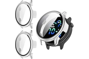 Kimiyaki 2 Pack for Garmin vivoactive 6 Screen Protector Case [Full Coverage], Hard PC Bumper All-Around Protective Accessories for Garmin vivoactive 6 Built-in 9H Tempered Glass Film