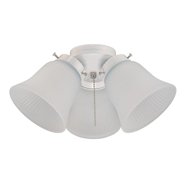THREE-LIGHT LED CLUSTER CEILING FAN LIGHT KIT, WHITE FINISH WITH FROSTED RIBBED GLASS