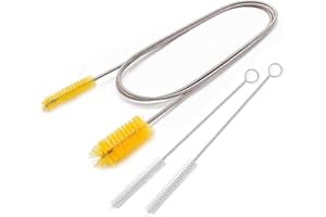 DESIN Flexible Drain Brush, Nylon Cleaner Double Ended Elastic Hose Pipe 67-inch and 2 PCS 8.2-inch Straw Cleaning Brush (Yellow)