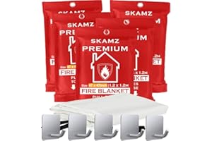 SKAMZ Emergency Fire Welding Blankets for Home, XL Size - 47" x 47" - 5 Pack W/Hooks - Kitchen Fire Blanket, High Heat Resistant Flame Retardant Fabric for Welding, Safety, Camping and Outdoor use.