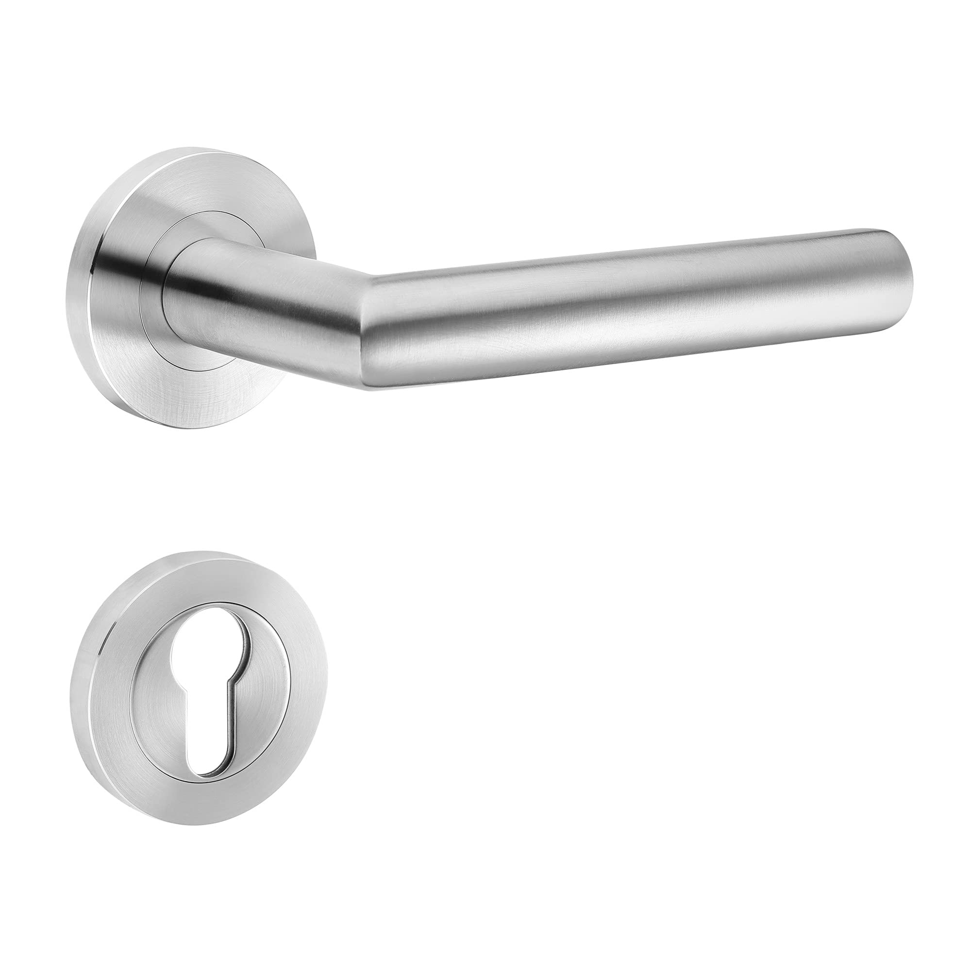 New Orleans Professional Door Knobs, Door Latch Handle Set | Screw Rosettes | Class 4 | V2A Stainless Steel Matt (Profile Cylinder (PZ))