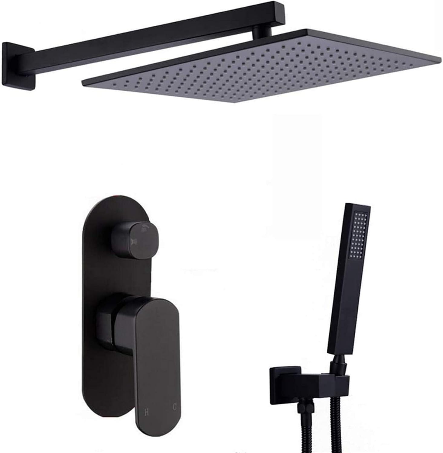 LJYY Sistema de Ducha, Montaje en Pared, latón Mate, Negro, 10-12