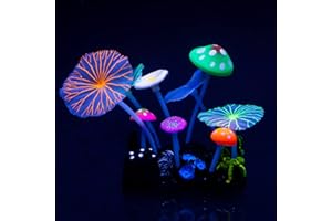 Pawfly Aquarium Mushroom Lotus Leaf Coral Plant Ornament with Glowing Effect Imitative Decoration Addition Colorful Lifelike 