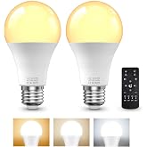 E26 LED Light Bulbs with Remote Control, 9W LED Bulbs 60W Equivalent, 3000K-6000K Stepless Dimmable, E26 Base, Remote Control Light Bulbs with Timing, Memory Function, for Home Decor, 2Bulb &amp; 1Remote