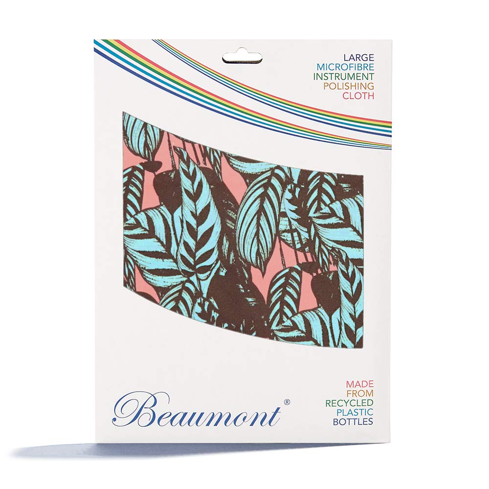 Beaumont Tropical Leaves Musical Polishing & Cleaning Patterned Instruments Trumpet Clarinet Sax Flute Recycled Microfibre Cleaning Cloth Brass Silver 40 x 30 cm (BFC4030-TL)