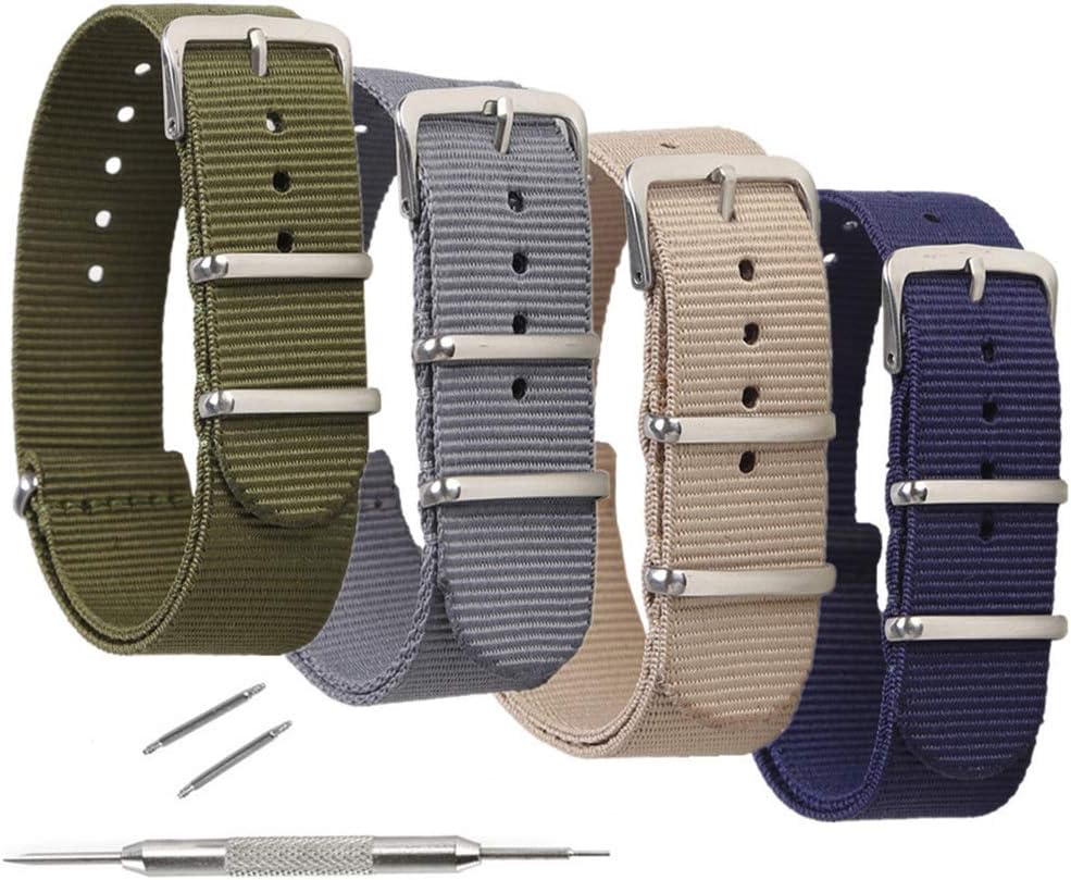 4 Pack NATO Watch Bands,STYLELOVER Ballistic Nylon Watch Straps - Choices of Colors & Widths 16mm 18mm 20mm 22mm or 24mm