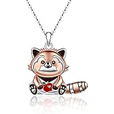 Iringnier Red Panda Necklace for Women Sterling Silver Red Panda Pendant Necklace Animal Jewelry Gift for Women