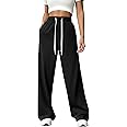 PINSPARK Wide Leg Sweat Pants for Womens High Waisted Baggy Sweatpants Casual Drawstring Workout Pants with Pockets