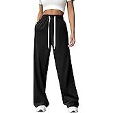 PINSPARK Wide Leg Sweat Pants for Womens High Waisted Baggy Sweatpants Casual Drawstring Workout Pants with Pockets
