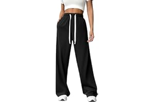 PINSPARK Wide Leg Sweat Pants for Womens High Waisted Baggy Sweatpants Casual Drawstring Workout Pants with Pockets