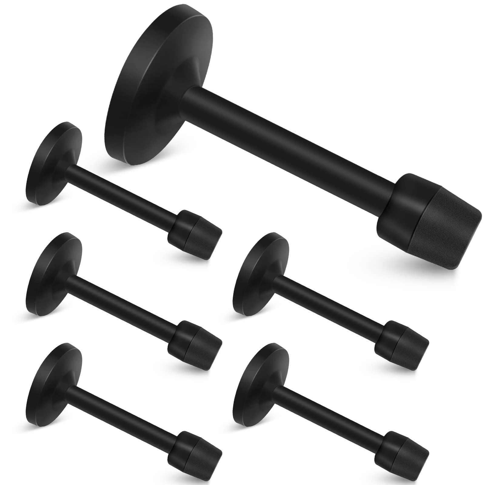 6 Pack Black Door Stops 4 Inch Wall Mount Door Stop for Skirtings with Rubber Bumper Tip, Stainless Steel Doorstop Wall Protector, 100mm