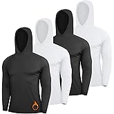 HovSiyla Mens Thermal Hooded Long Sleeve Compression Shirts Fleece Lined Fishing Tops Workout Gym Casual Base Layer