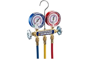 Yellow Jacket 42036 2-Valve Series 41 A2L Manifold, (psi °F) R32/454B/410A, 3-1/8" Gauges (60" Plus II R/Y/B Hoses)