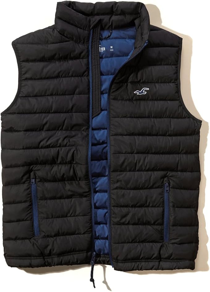 Hollister Men's Lightweight Puffer Vest (Large, Black) Amazon.ca