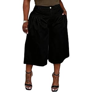 Unybwonn Capri Pants for Women Wide Leg Barrel Balloon Cropped Trousers | Casual Gaucho Culottes Shorts