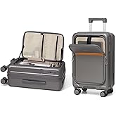ROAMING Expandable 20 Inch Carry On Luggage With Mute Brake Wheels Airline Approved Hard Shell Suitcases with Front Pocket Top Opening Luggage with TSA Lock for Short Business Travel, Palm Grey
