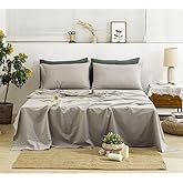 TUMEI Linen Sheets Queen Size, 100% Washed French Linen Sheets Set, 4Pcs Queen Bedding Sheets Set with Durable Deep Pocket Fitted Sheet & Flat Sheet & 2 Pillowcases, Morandi Grey Queen