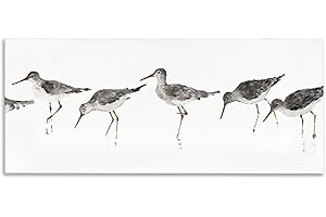 Stupell Industries Beach Bird Sandpipers Minimal Grey White Painting, Designed by Avery Tillmon Wall Art, 17x40, Canvas