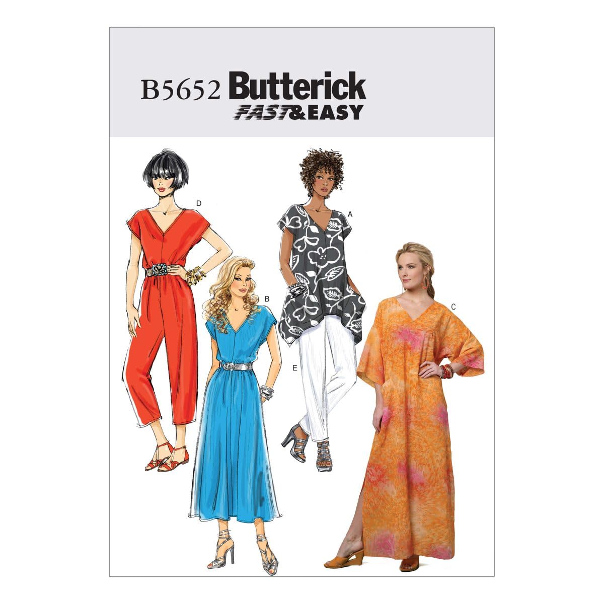 Butterick Patterns B5652 Size Y Extra-Small-Small-Medium Misses' Top, Dress, Caftan, Jumpsuit and Pants, Pack of 1, White