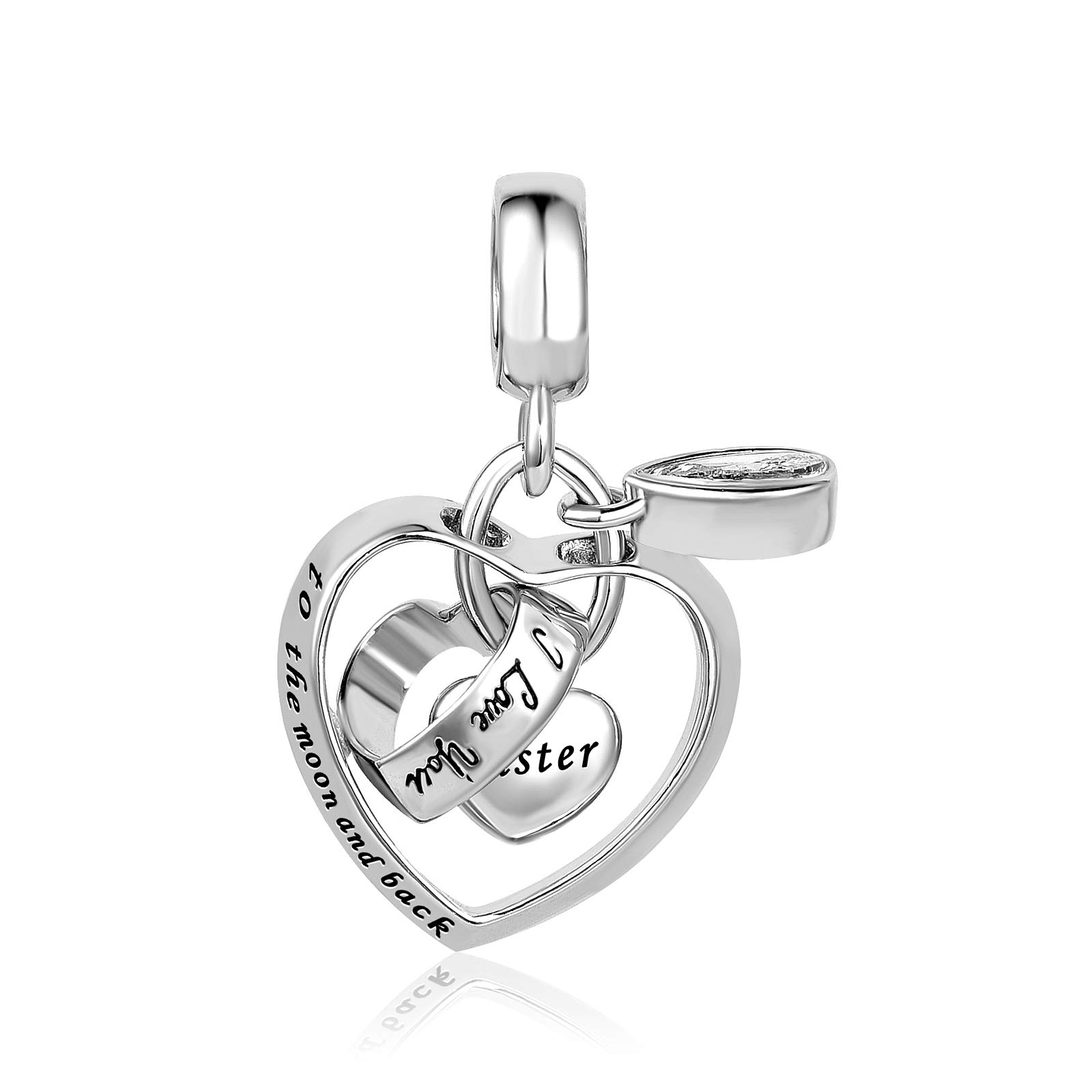 Sister I Love You to the Moon and Back Interlocking Heart Charm fits Pandora Charms Bracelets Birthday Jewellery Gift for Women Bestie Best Friends Friendship