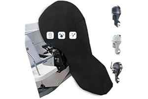 FLYMEI Outboard Motor Cover Fit 100-150 HP Motor, Full Boat Motor Cover Waterproof 600D Heavy Duty Oxford Fabric with PU Coating, Windproof Outboard Engine Hood Covers with Zipper, Universal, Black