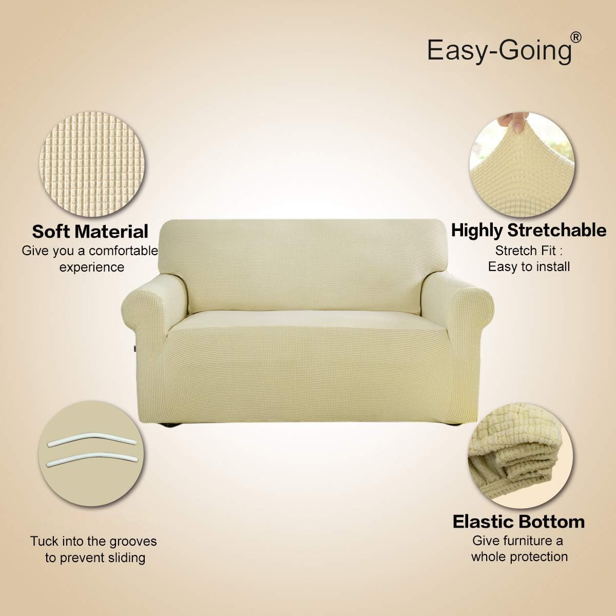 Easy-Going Stretch Chair Sofa Slipcover 1-Piece Couch Sofa Cover Furniture Protector Soft with Elastic Bottom for Kids. Spandex Jacquard Fabric Small Checks(Chair,Ivory: Home & Kitchen