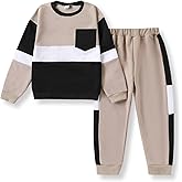 Voxikidio Toddler Boy Clothes Color-Block Long Sleeve Sweatshirt and Pant Outfits Kids 2Pcs Fall Clothing Set