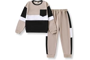Voxikidio Toddler Boy Clothes Color-Block Long Sleeve Sweatshirt and Pant Outfits Kids 2Pcs Fall Clothing Set