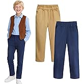 HILEELANG Kids Boy School Uniform Pants Stretch Cotton Chino Navy Khaki Trousers Sizes 4-16, 1 or 2 Pack