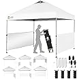 CROWN SHADES 10x10 Pop up Canopy Tent Instant Canopy with 150D Silver Coated Fabric Including 2 Half Sidewalls, 4 Ropes, 8 Stakes, 4 Weight Bags, STO 'N Go Bag, White