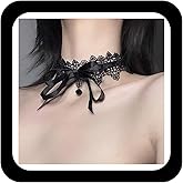Zeshimb Gothic Lace Choker Necklace Black Crystal Bow Collar Necklace Sexy Velvet Bowknot Stretchy Choker Halloween Costume Necklace Jewelry Accessories for Women