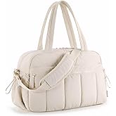 Gym Duffle Bag Women,24l White Puffer Quilted Travel Bag Airplane Carry on Weekender Bags Water Resistant Personal Item Overnight Bag for Trips Business Sport Tote Bags