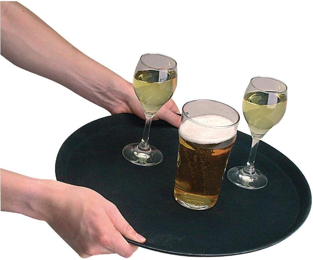 OlympiaKristallon Round Tray Black Anti-Slip Plastic - 356mm 14"
