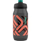 FIDLOCK Fidguard Bottle, Odor-Resistant, 600ml/21oz, Smoke + Coral Red | Leakproof lid, high-flow spout, hygienic cover, odor-resistant easy-clean plastic, compact shape; For gym/commute/outdoors