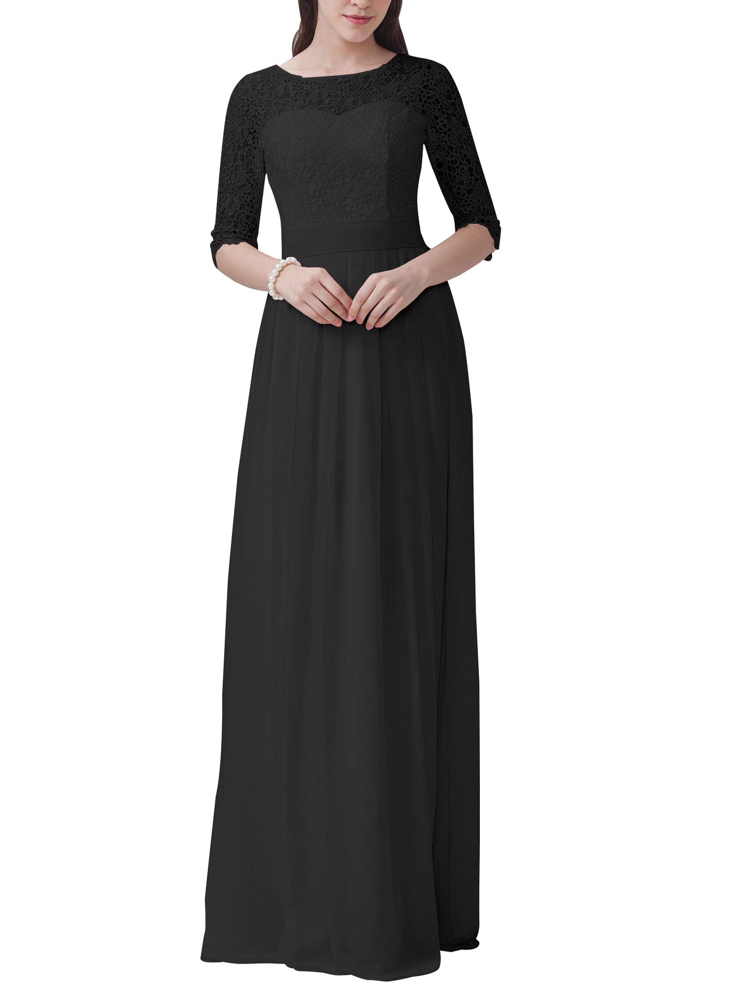 MEET Lace Top Chiffon Bridesmaid Dress Long Half Sleeves Prom Evening