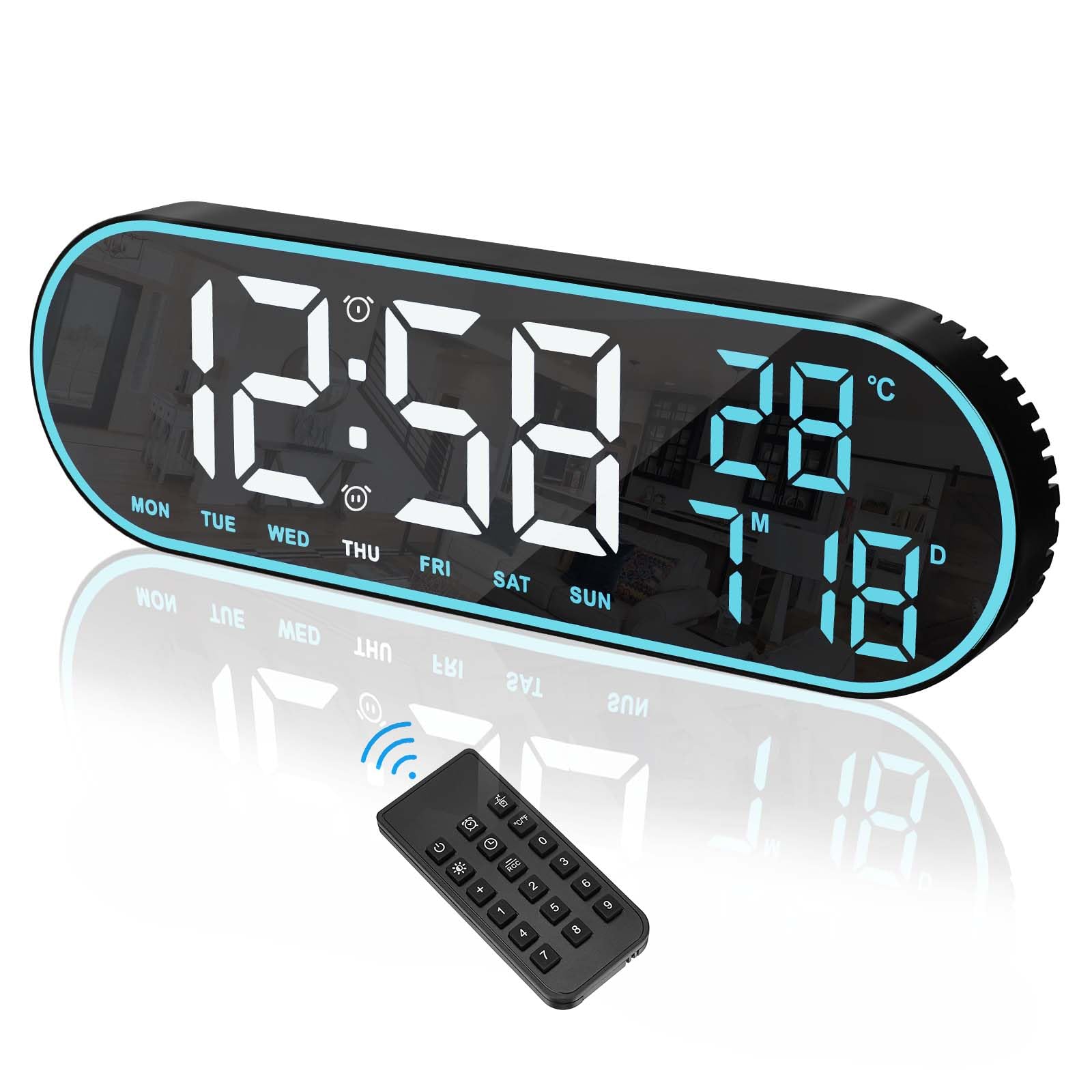 Ertisa 15" Large Digital Wall Clock, Large Display LED Alarm Clock Digital Alarm Clock with Date 12/24H Automatic Brightness 2 Alarms Count Up/Down Temperature Desktop Alarm Clock for Home Office Gym