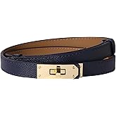 Ovekaut Women Skinny Leather Belt Solid Color Alloy Turn Lock Adjustable Waistband for Dresses Jeans Coats