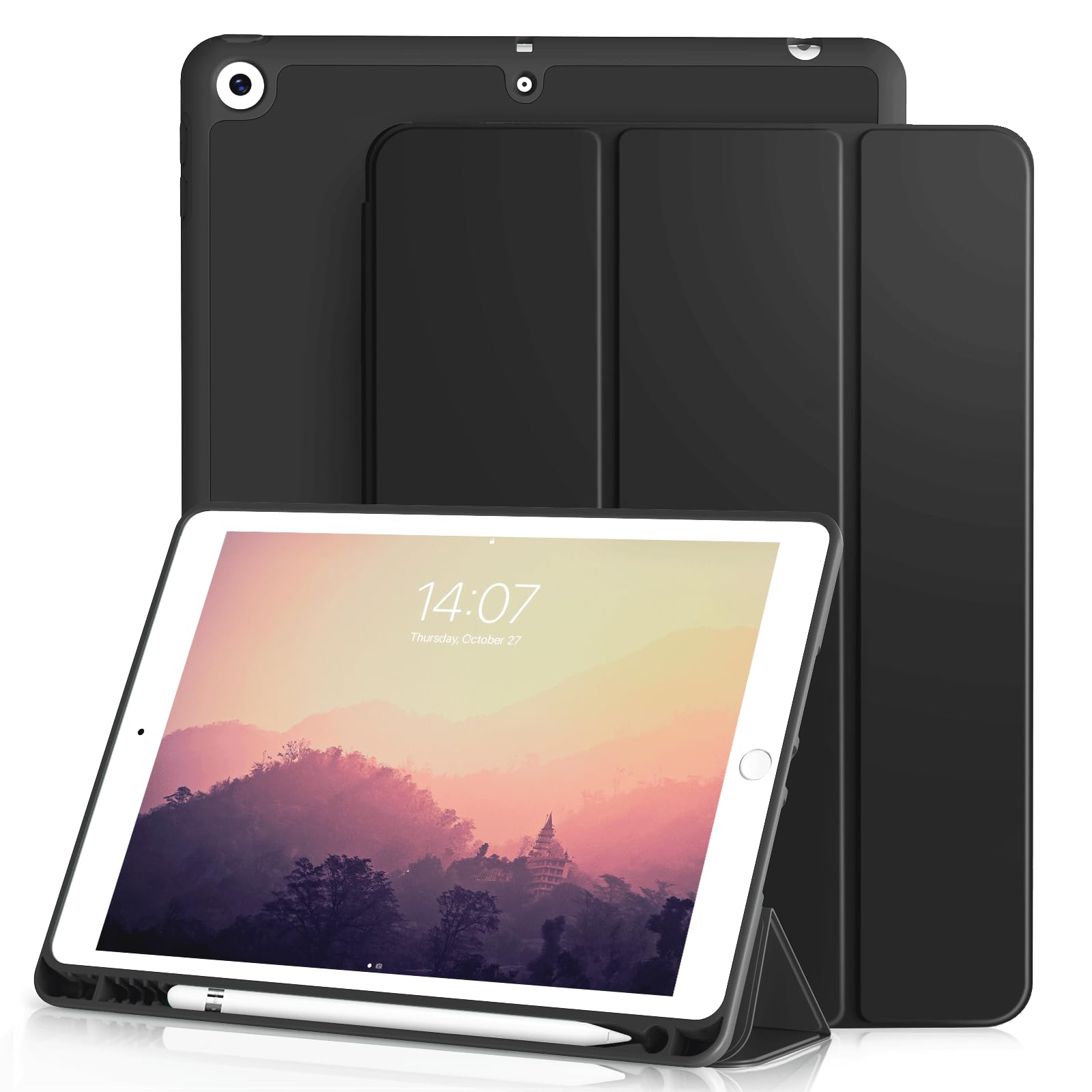 ZOYU Case for iPad 9th/8th/7th Generation with Pencil Holder, Slim Stand Smart Case with Soft TPU Back Cover, Auto Sleep/Wake for iPad 10.2 Inch 2021/2020/2019, Black