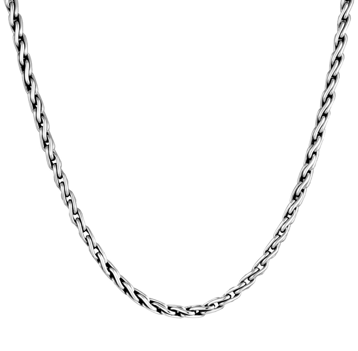 Kuzzoi Mens 925 Sterling Silver 5mm Round Twisted Chain Necklace 50cm Vintage