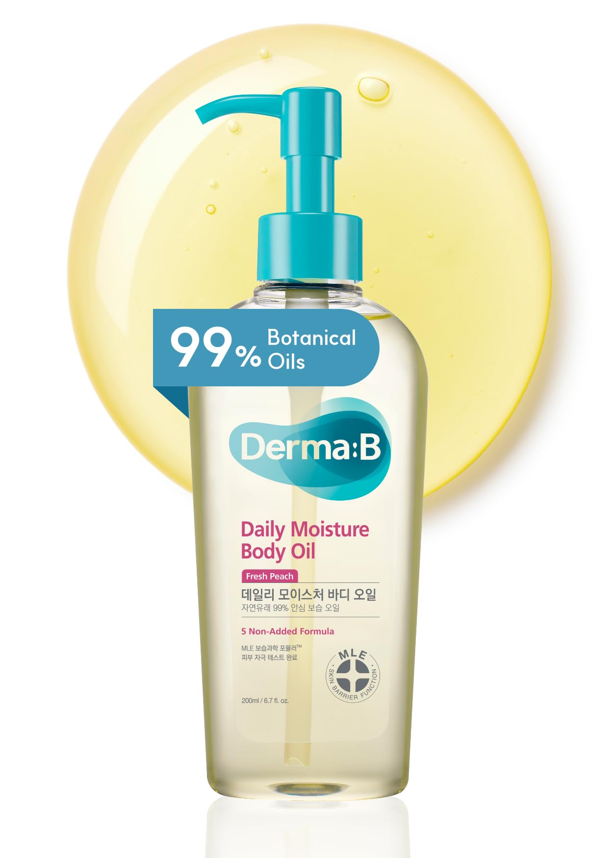 DERMA:B Daily Moisture Body Oil for Dry Skin 99% Natural Origin, Argan Oil & Sweet Almond Oil, 6.78 Fl Oz, 200ml