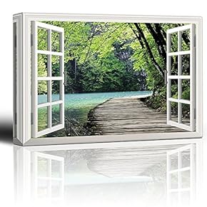 Bridge by a Lake Surrounded by Trees Wall Decor