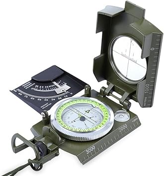 Amazon 方位磁石 Hangrui コンパス 方位磁針 亜鉛合金製 軍用コンパス 蓄光コンパス 登山 キャンプ アウトドア アーミーグリーン Hangrui 方位磁石 温度計