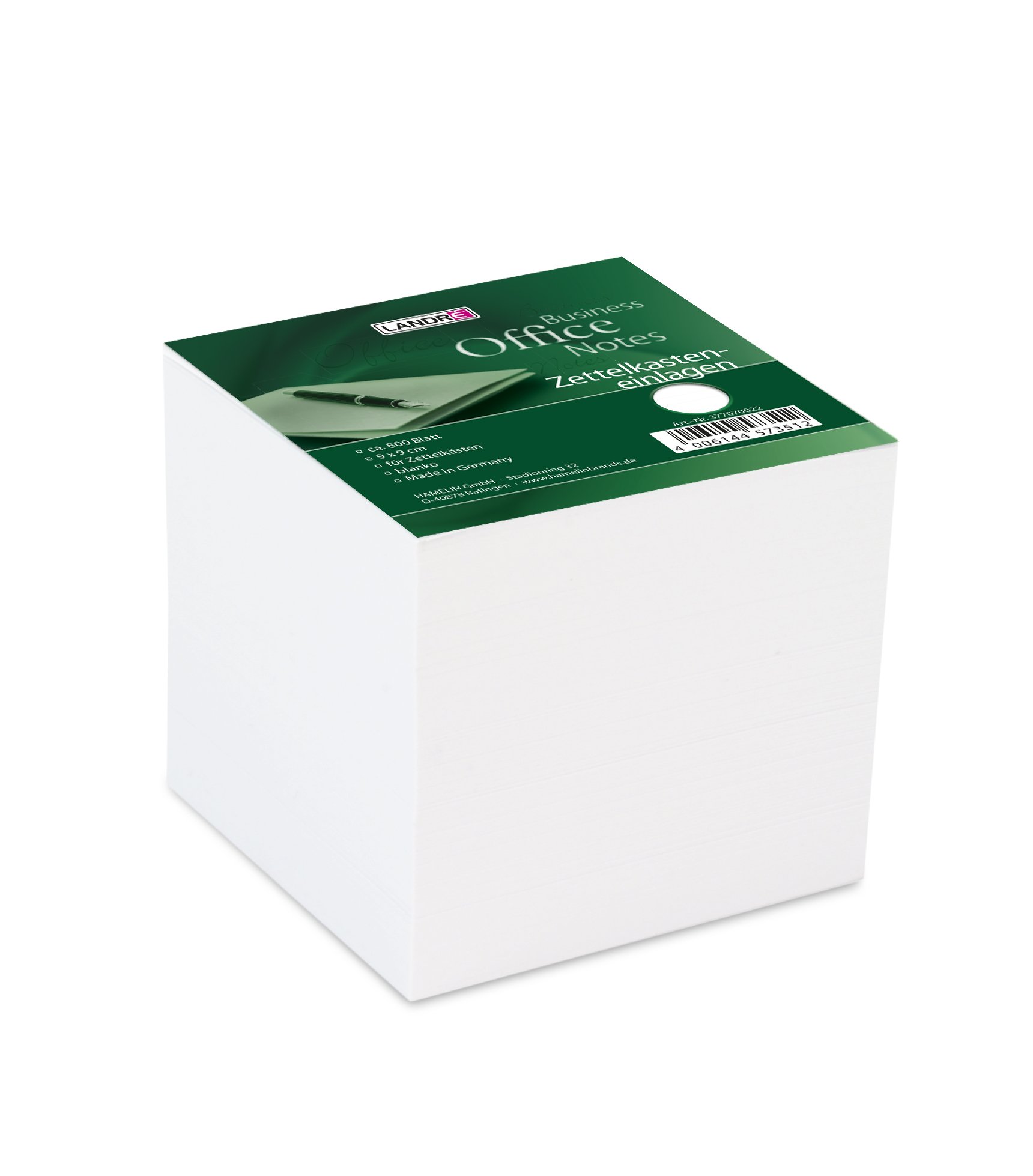 Landre 100420104 Notelet Box Insert 9 x 9 x 9 cm, Approx. 800 Pages Blank White