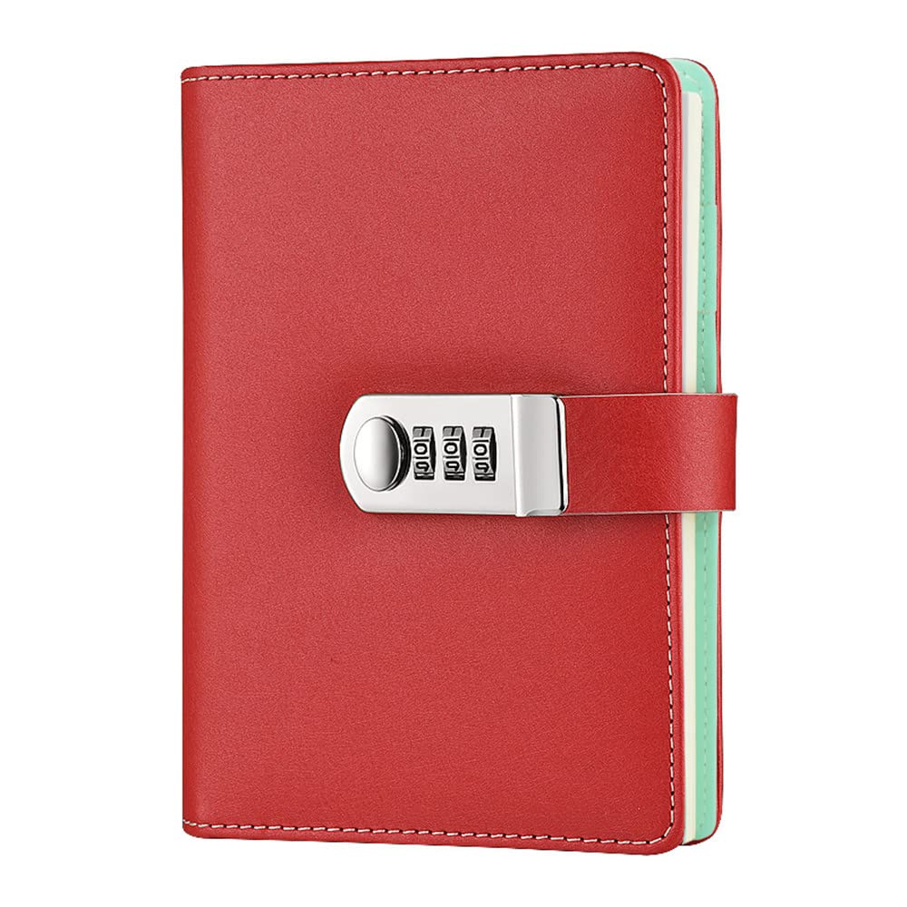 LinYesh PU Leather Refillable Password Notebook, Journal Diary Planner with Combination Lock, Loose-Leaf Lined Personal Sketchbook with Card Slots and Pen Holder, 185x135mm