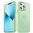 for iPhone 13 Pro Max Case, Matte Magnetic Phone Case with 1 Screen Protector, Support for Magsafe, Translucent Frosted Slim Shockproof Protective Cover for iPhone 13 Pro Max 6.7 inch, Mint Green