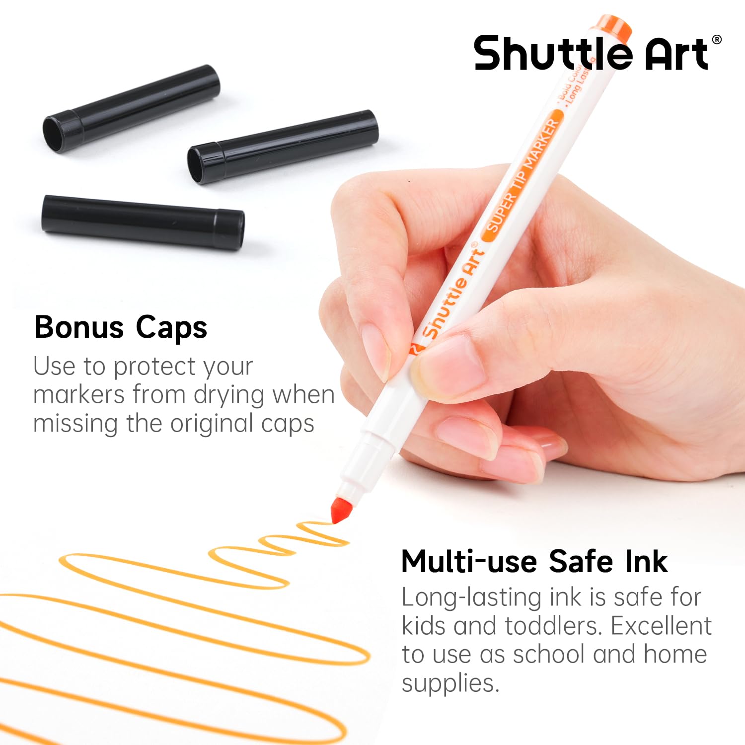 Shuttle Art 240 Pack Washable Super Tips Markers, 12 Assorted Colors Conical Tip Large Markers Bulk with a Box, Bonus Caps, Home Classroom School Supplies for Toddlers Kids Adults Students Teachers