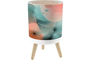Bathroom Trash Can with Lid Mid Century Modern Design Pastel Teal Pink Orange 1.8 Gal/7L Round Plastic Waste Baskets Dog Proo
