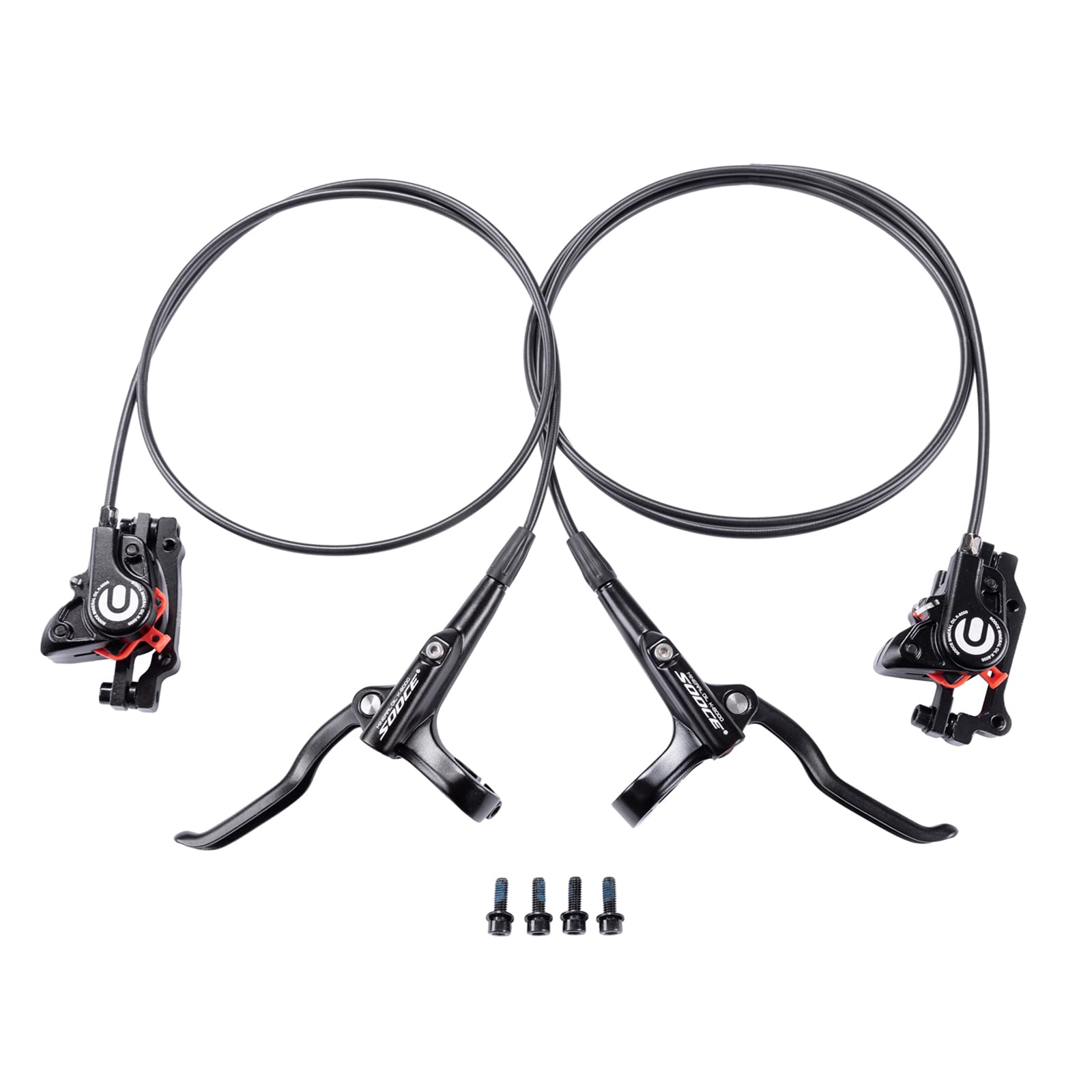 Photo 1 of Cyclon MTB Hydraulic Disc Brakes Set, Black/Red Aluminum Alloy Hydraulic Brakes for Mountain Bike Left Front 1000mm Right Rear 1700mm Hydraulic Bicycle Brakes with is/PM Adapter Fit 160mm Rotor