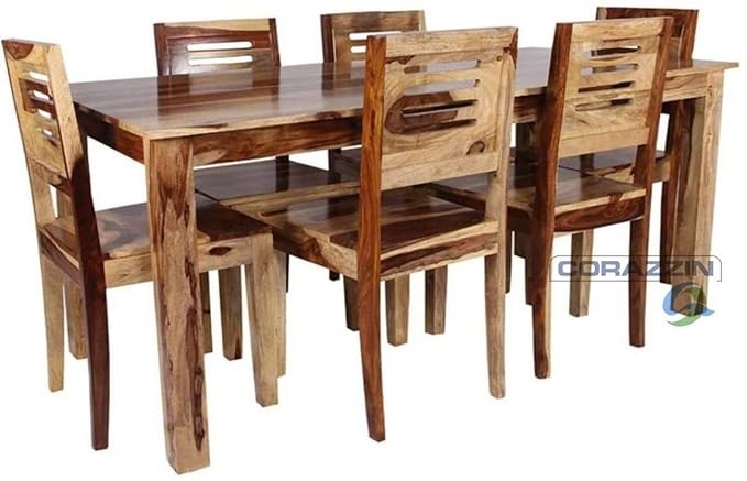 Corazzin Wood Sheesham Wood Dining Table 6 Seater | Wooden Dining Room Furniture | 6 Chairs | Rusty Brown